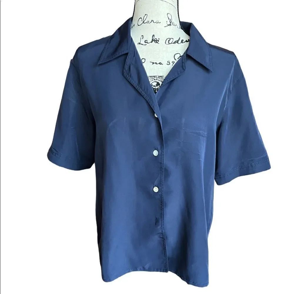 Barbara Graffeo Button Front Short Sleeve Navy size 14. - Picture 1 of 5